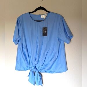 NWT J.O.A. Los Angeles Blue Tie Waist Top Size L